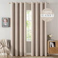 MIULEE 90 Inches Linen Textured Curtains for Bedroom 100% Blackout Thermal Insulated Natural Beige Grommet Room Darkening Curtains & Drapes Luxury Decor for Living Room Nursery 52 x 90 Inch (2 Panels)