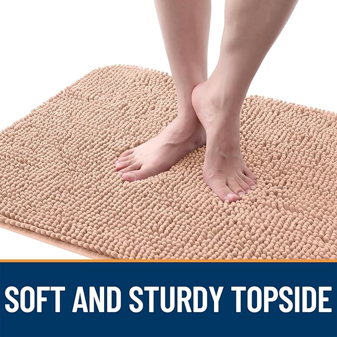 OLANLY Dog Door Mat for Muddy Paws 35x24, Absorbs Moisture and Dirt, Absorbent Non-Slip Washable Doormat, Quick Dry Chenille Mud Mat for Dogs, Entry Indoor Entryway Carpet for Inside Floor, Peach
