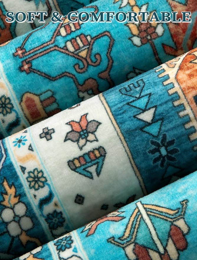 SERISSA Boho Washable Runner Rug, 2x6 Rug Runner Non-Slip Vintage Blue Hallway Kitchen Runner Rug Ultra Soft Print Distressed Tribal Floor Carpet Runner for Bedroom Bathroom Laundry Living Room