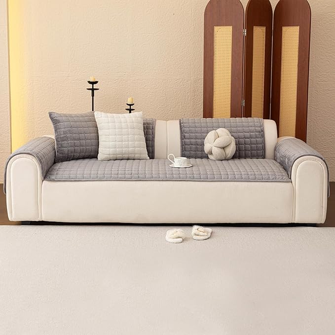 Velvet Couch Covers for Dogs, Dog Sectional Couch Covers, Pet Couchs Cover for 3-4 Seater, Couchs Protector for Dogs, Sectional Sofa Cover for Pet Washable(1PC,Dark Grey,27.6"×82.7")