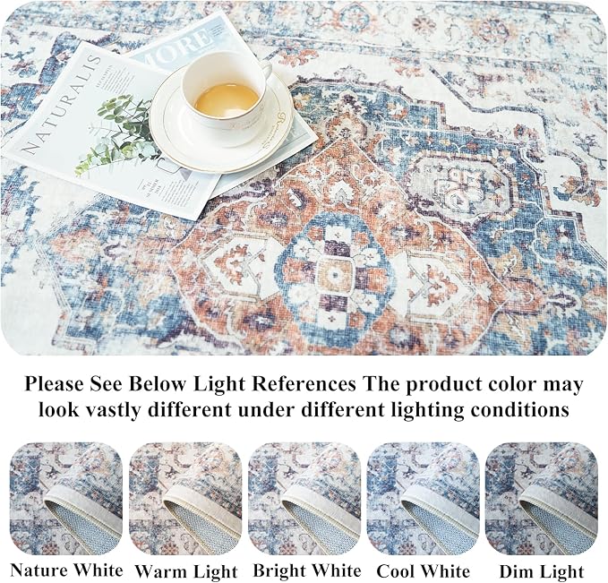 Washable Large 9x12 Area Rug: Living Room Oriental Non Slip Soft Rugs Indoor Low Pile Stain Resistant Carpet for Bedroom Dining Room Farmhouse Distressed Thin Home Decor Floor Mat (9x12 Brick)