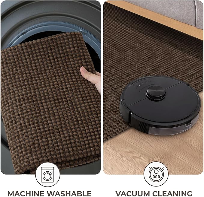 KOZYFLY Runners for Hallways 2x5 ft Washable Kitchen Runner Non Slip Rubber Backed Hall Runners Cotton Entryway Runner Rugs Floor Carpet for Indoor Backdoor Bedroom Kitchen, Reddish Brown/Coffee