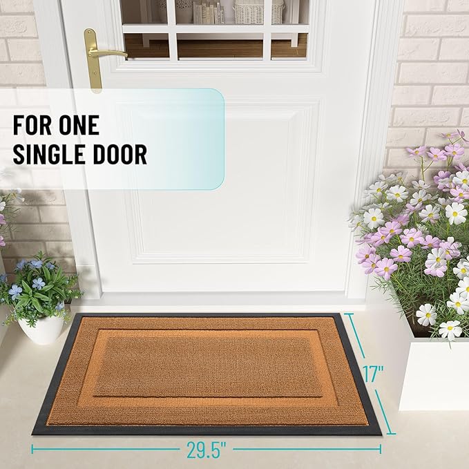 OLANLY Front Door Mat Indoor Outdoor Entrance, Waterproof All-Season, All-Weather Doormat, Sturdy Natural Rubber, Low Profile, Easy Clean Patio Porch Entryway Mat, 71x23, Tangerine Orange