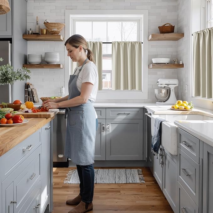 RYB HOME 100% Blackout Short Curtains for Small Window, Thermal Insulated Total Room Darkening Noise Reducing Curtains for Kitchen Bathroom Basement, 52 inches Wide by 36 inches Long, Natural