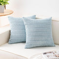 Pack of 2 Corduroy Decorative Throw Pillow Covers 16x16 Inch Soft Striped Pillow Covers Modern Farmhouse Home Decor for Sofa Living Room Couch Bed（Sky Blue）