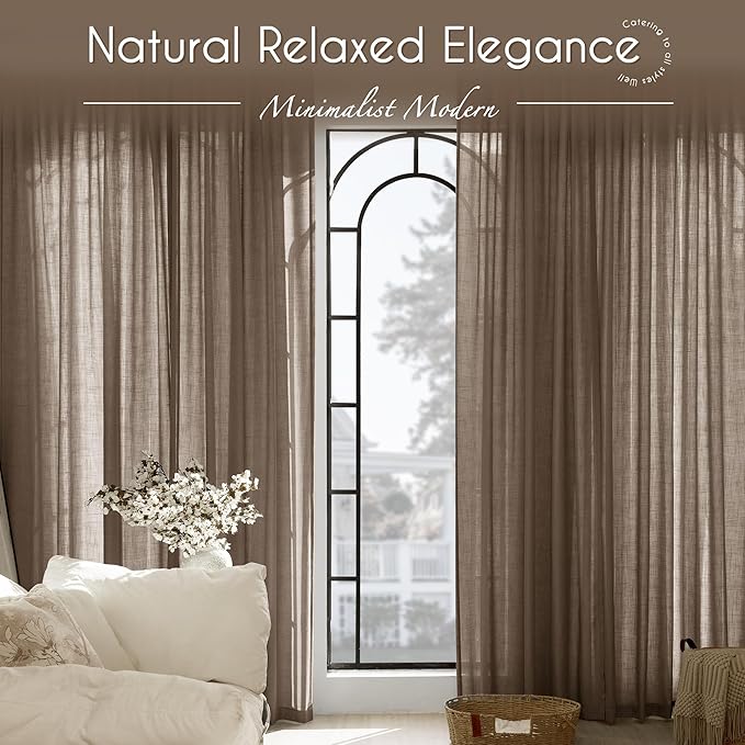 Chocolate Brown Linen Curtain 120 inch Length 2 Panels Back Tab Light Filtering Living Room Curtain Drapes Home Office Modern Minimalist Decor Farmhouse Boho Neutral Semi Sheer Curtain 120 inch Long