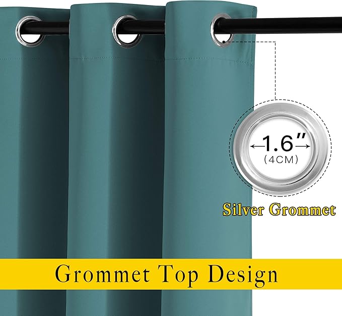 NICETOWN Sea Teal Blackout Doorway Curtains 78 inch Length 2 Panels, Grommet Light Reducing Thermal Insulated Privacy Door Curtains Window Treatments for Bedroom, W52 x L78