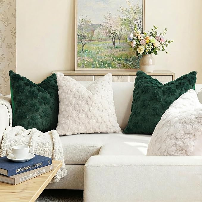 decorUhome St. Patrick’s Day Shamrock Green Pillow Covers 18x18 Inch Set of 2, Soft Plush Faux Wool Throw Pillow Covers, Farmhouse Spring Holiday Decor for Sofa Living Room