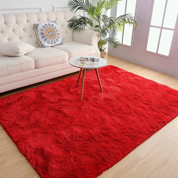 Chicrug Soft Area Rugs for Bedroom Living Room Plush Fluffy Rug 9x12 Feet, Shag Furry Area Rug Carpet Non Shedding for Nursery Children Kids Girls Room Home Decorative, Red