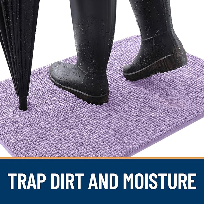 OLANLY Dog Door Mat for Muddy Paws 30x20, Absorbs Moisture and Dirt, Absorbent Non-Slip Washable Doormat, Quick Dry Chenille Mud Mat for Dogs, Entry Indoor Entryway Carpet for Inside Floor, Lavender