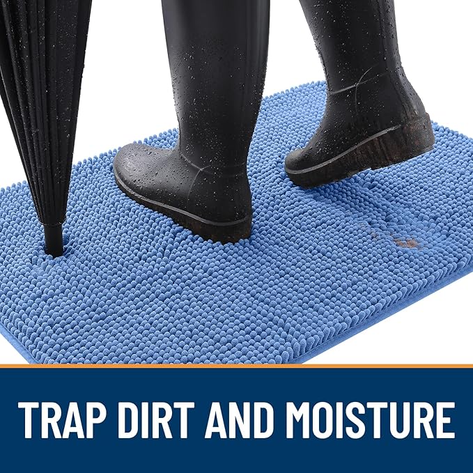 OLANLY Dog Door Mat for Muddy Paws 44x32, Absorbs Moisture and Dirt, Absorbent Non-Slip Washable Doormat, Quick Dry Chenille Mud Mat, Entry Indoor Entryway Carpet for Inside Floor, Cornflower Blue