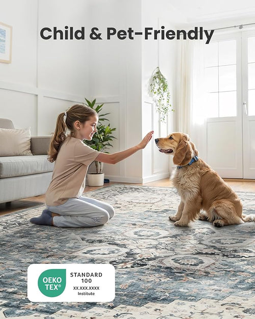 AMADA HOMEFURNISHING 2x3 Washable Area Rug, Low-Profile Entryway Rug with Non-Slip Backing & Durable Edge Binding, Vintage Rug Pattern, Small Rugs for Entryway, Kitchen & Living Room