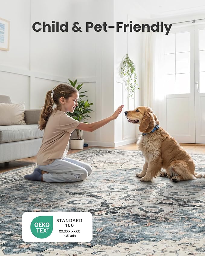 AMADA HOMEFURNISHING 2x4 Washable Area Rug, Low-Profile Entryway Rug with Non-Slip Backing & Durable Edge Binding, Vintage Rug Pattern, Small Rugs for Entryway, Kitchen & Living Room