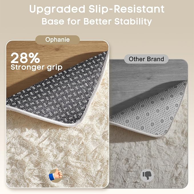 Ophanie Rugs for Living Room, Upgrade Non-Slip Fluffy Soft 5x8 Area Rug, Shag Large Fuzzy Plush Carpets for Bedroom Ivory, Shaggy Kids Boys Girls Dorm Nursery Home Decor Aesthetic