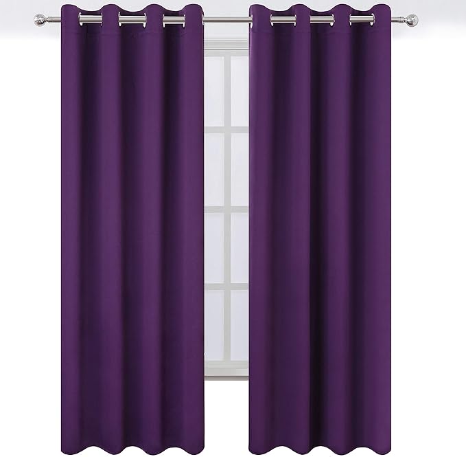 LEMOMO Purple Thermal Blackout Curtains/52 x 108 Inch/Set of 2 Panels Room Darkening Curtains for Bedroom