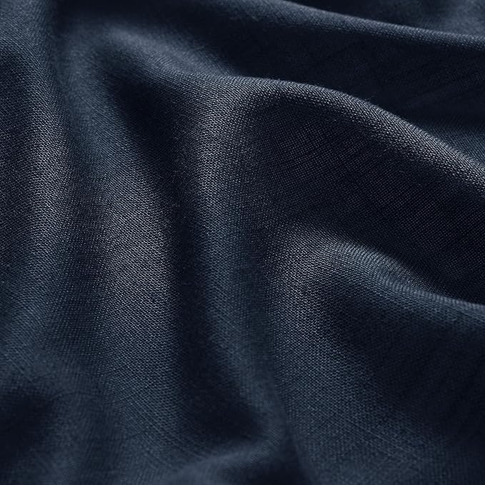 Nanspring Navy Blue Semi Sheer Curtains 72 Inches Long 2 Panels Set for Bedroom Back Tab Rod Pocket Light Filtering Drapes Cotton Linen Textured Indigo Blue Farmhouse Living Room Curtain 52X72