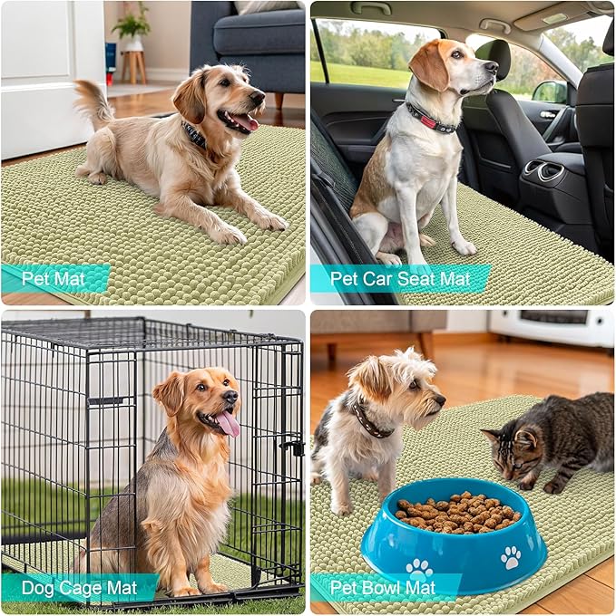OLANLY Dog Door Mat for Muddy Paws 59x24, Absorbs Moisture and Dirt, Absorbent Non-Slip Washable Doormat, Quick Dry Chenille Mud Mat for Dogs, Entry Indoor Entryway Carpet for Inside Floor, Vanilla