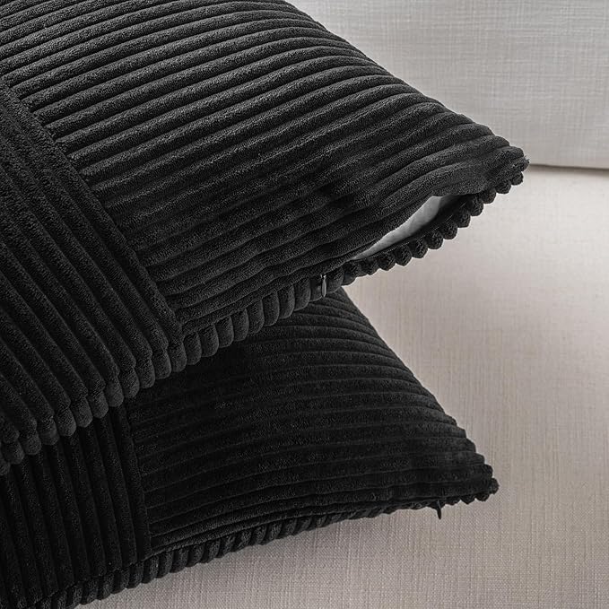 Fancy Homi 2 Packs Black Lumbar Decorative Throw Pillow Covers 16x32 Inch for Living Room Couch Bed Sofa, Rustic Farmhouse Boho Home Decor, Soft Striped Corduroy Rectangle Accent Cushion Case 40x80 cm