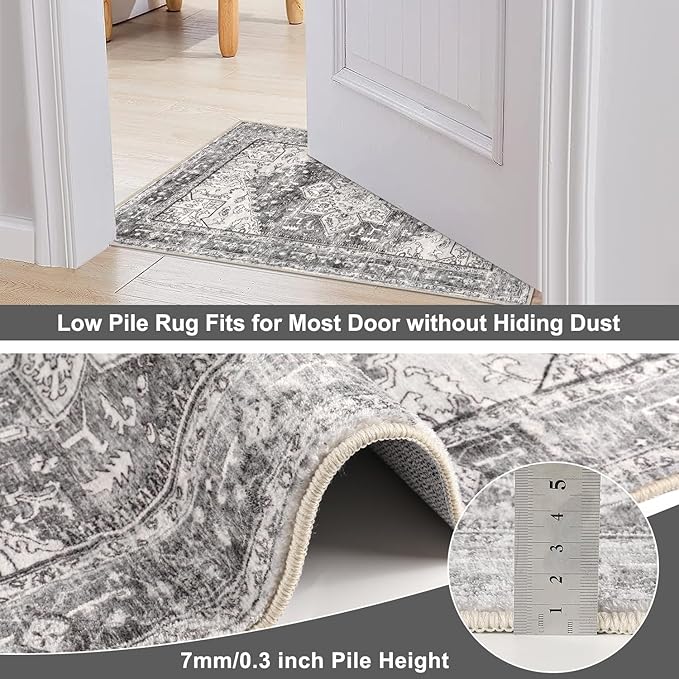 Yamaziot Washable Runner Rug, 2x5 Non-Slip Boho Vintage Hallway Rug Runner with Rubber Backing, Stain Resistant & Low Pile Faux Wool Distressed Carpet Runner for Bedroom, Kitchen, Laundry, Entrance