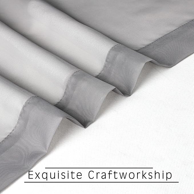 OWENIE Sheer Curtains Living Room 54 inches Long, Rod Pocket Curtain Sheers Bedroom, Light Filtering Voile Panels Drapes Small Window Treatments 2 Panels, 42" W x 54" L, Grey