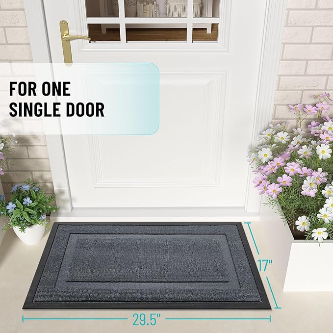 OLANLY Front Door Mat Indoor Outdoor Entrance, Waterproof All-Season, All-Weather Doormat, Sturdy Natural Rubber, Low Profile, Easy Clean Patio Porch Entryway Mat, 35x23, Charcoal Gray
