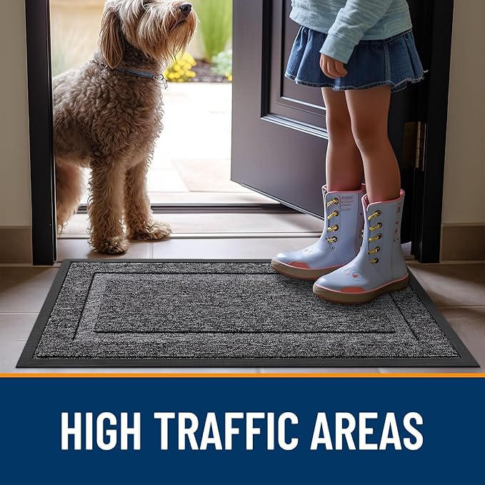 OLANLY Front Door Mat Indoor Outdoor Entrance, Waterproof All-Season, All-Weather Doormat, Sturdy Natural Rubber, Low Profile, Easy Clean Patio Porch Entryway Mat, 47x17, Black and White
