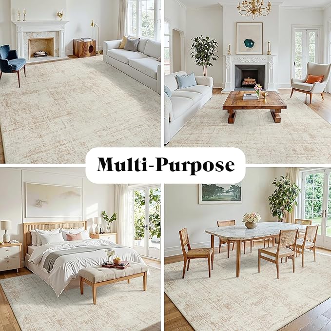 5x8 Area Rugs for Living Room Washable Rug: Anti-Skid Abstract Modern Living Room Rug Soft Thin Carpets Indoor Floor Non-Shedding Carpet for Bedroom Dining Farmhouse Nursery Beige White