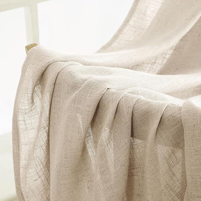 MIULEE Light Taupe Linen Curtains 72 Inch Length 2 Panels for Bedroom Living Room, Soft Linen Textured Window Drapes Semi Sheer Light Filtering Back Tab Rod Pocket Farmhouse Modern Burlap Look Decor