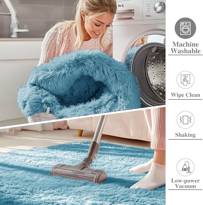 OLANLY 5x8 Machine Washable Large Area Rugs for Living Room, Bedroom, Soft Fluffy Shaggy Bedside Rug, Indoor Floor Carpet for Kids Girls and Boys, Dorms, Nursery, Home Decor Aesthetic, Slate Blue
