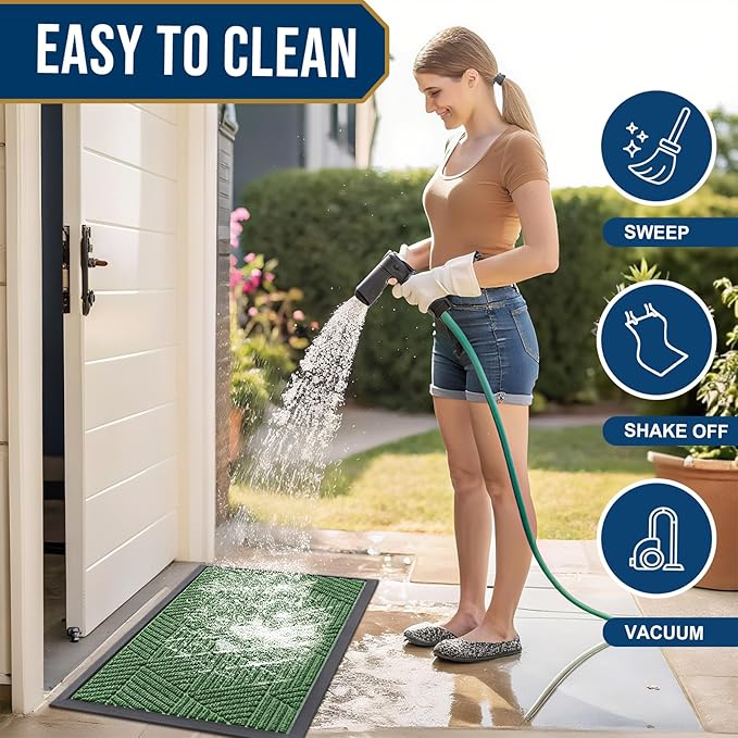 Smiry Front Door Mat Outside Entrance, Heavy Duty Sturdy Natural Rubber Doormat, Trap Dirt and Moisture, Easy Clean Low Profile Welcome Floor Mats for Indoor Outdoor Entry, 47x23 Inch, Green