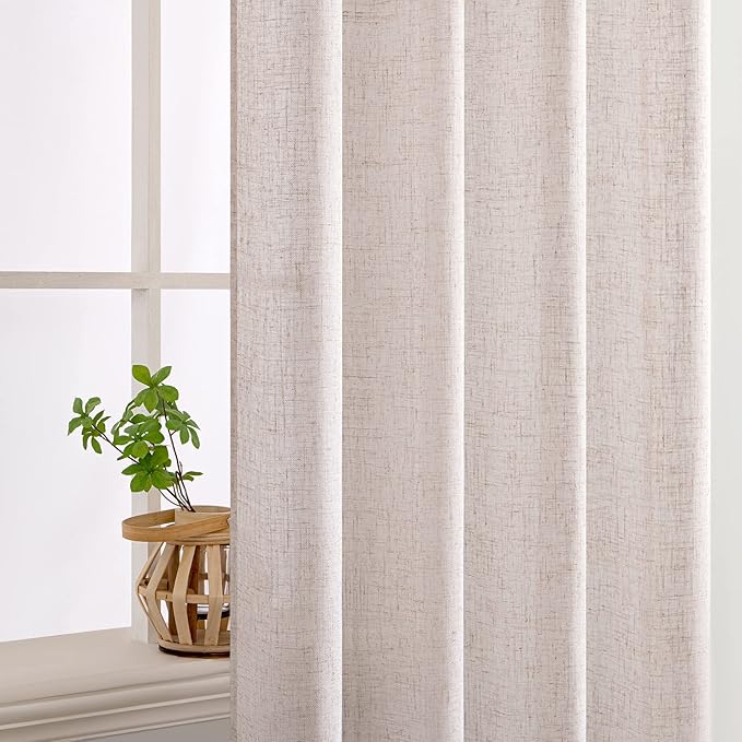 MIULEE Natural White Linen Curtains 64 Inch Length 2 Panels for Bedroom Living Room, Soft Thick Linen Textured Window Drapes Semi Sheer Light Filtering Back Tab Rod Pocket Burlap Look Decor