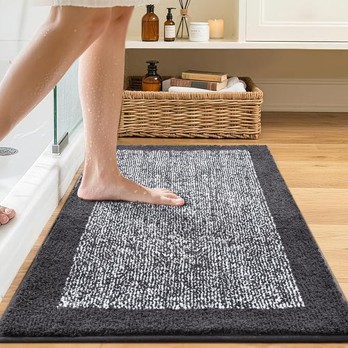 36x24 Large Bathroom Rugs Washable Non Slip, Dark Grey Bath Mat for Bathroom Floor Tub, Soft Absorbent Quick Dry Mats for Shower, Bathtub,Home Decor