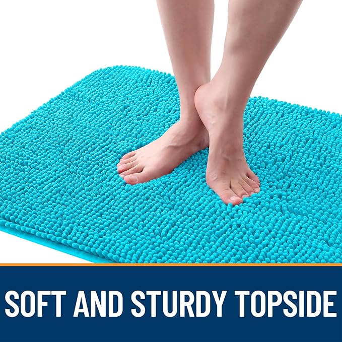 OLANLY Dog Door Mat for Muddy Paws 50x30, Absorbs Moisture and Dirt, Absorbent Non-Slip Washable Doormat, Quick Dry Chenille Mud Mat for Dogs, Entry Indoor Entryway Carpet for Inside Floor, Aqua Blue