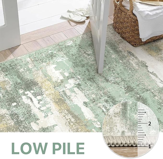 BEIMO Area Rugs 5x7 for Living Room Bedroom, Modern Abstract Machine Washable Large Light Green Rug Soft Rug, Low Pile Floor Carpet with Non Slip Backing for Dining Room