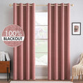 MIULEE 100% Blackout Linen Textured Curtains for Bedroom Solid Thermal Insulated Dusty Rose Grommet Room Darkening Curtains & Drapes Luxury Decor for Living Room Nursery 52 x 96 Inch (2 Panels)