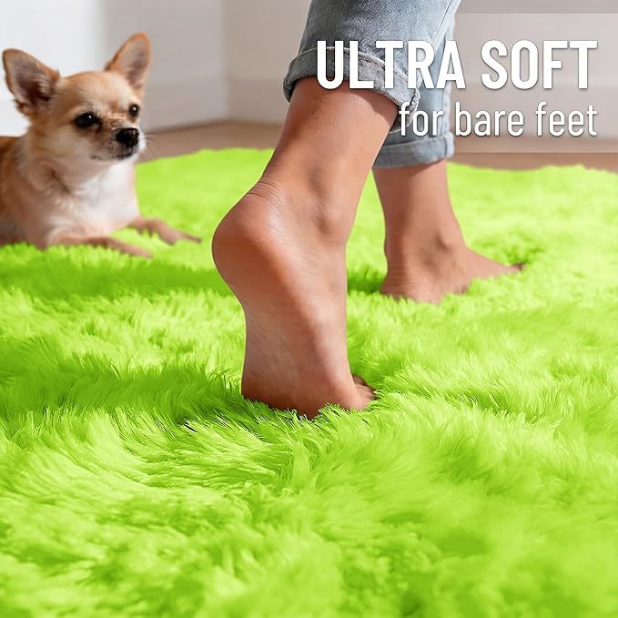 OLANLY 6x9 Machine Washable Large Area Rugs for Living Room, Bedroom, Soft Fluffy Shaggy Bedside Rug, Indoor Floor Carpet for Kids Girls and Boys, Dorms, Nursery, Home Decor Aesthetic, Lime Green