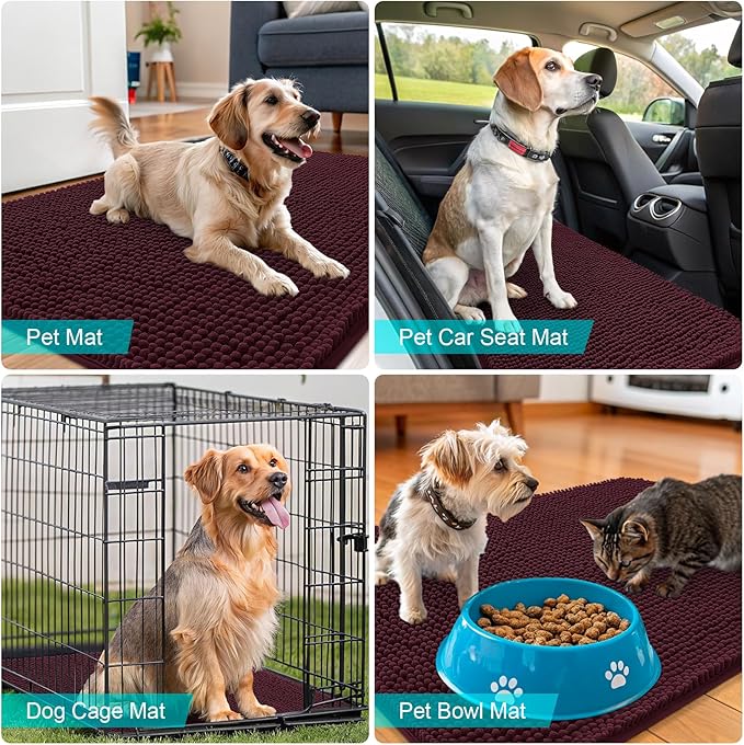 OLANLY Dog Door Mat for Muddy Paws 47x17, Absorbs Moisture and Dirt, Absorbent Non-Slip Washable Doormat, Quick Dry Chenille Mud Mat for Dogs, Entry Indoor Entryway Carpet for Inside Floor, Russet