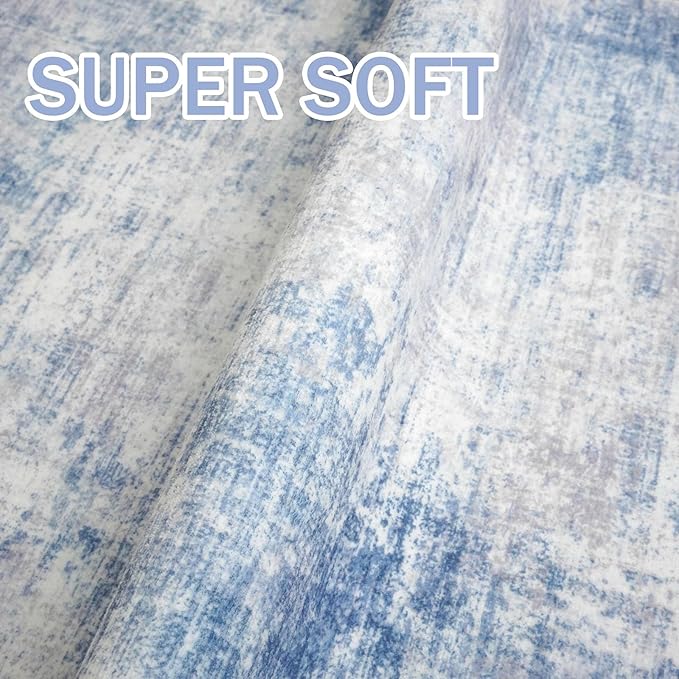 IOHOUZE Abstract Runner Rug 3x8 Ft Washable Runners for Hallways, Non Slip Kitchen Runner Printed Faux Wool Entryway Runners Indoor, Modern Abstract Floor Carpet for Hall Bedroom, Light Blue Grey