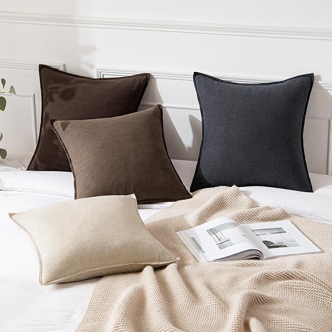 MIULEE Decorative Linen Euro Sham Pillow Covers 24x24 Dark Coffee Chocolate Boho Farmhouse Neutral Winter Couch Throw Pillows for Bed Pack of 2 Accent Modern Pillowcase Sofa Livingroom Home Decor