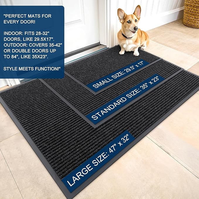 OLANLY Front Door Mat Indoor Outdoor Entrance, 2-Pack 71 x 47 Inch, Waterproof Heavy Duty Doormat, Fade Resistant, Low Profile, Easy Clean Patio Porch Welcome Floor Mats for Entry, Off-Black