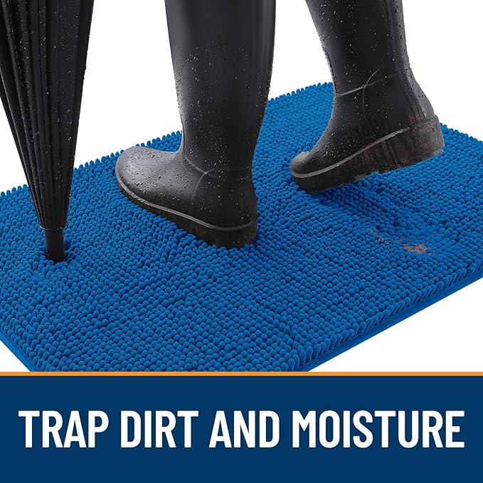 OLANLY Dog Door Mat for Muddy Paws 47x20, Absorbs Moisture and Dirt, Absorbent Non-Slip Washable Doormat, Quick Dry Chenille Mud Mat, Entry Indoor Entryway Carpet for Inside Floor, Deep Navy Blue