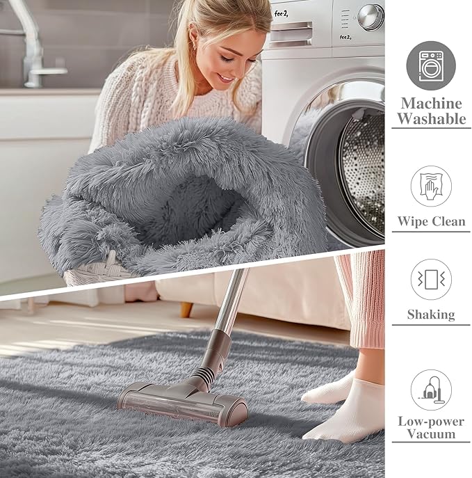 OLANLY 6x8 Machine Washable Large Area Rugs for Living Room, Bedroom, Soft Fluffy Shaggy Bedside Rug, Indoor Floor Carpet for Kids Girls and Boys, Dorms, Nursery, Home Decor Aesthetic, Light Grey