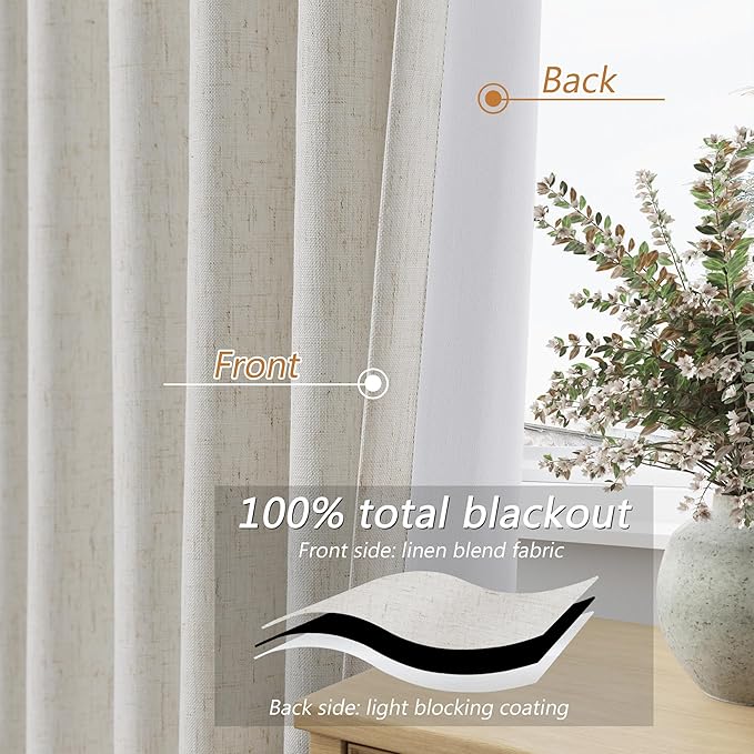 Guken Boho 100% Blackout Curtains 126 Inches Extra Long for Bedroom Black Out Curtain for Living Room Thermal Insulated Noise Reducing Country Window with Back Tab Rod Pocket, 52x126