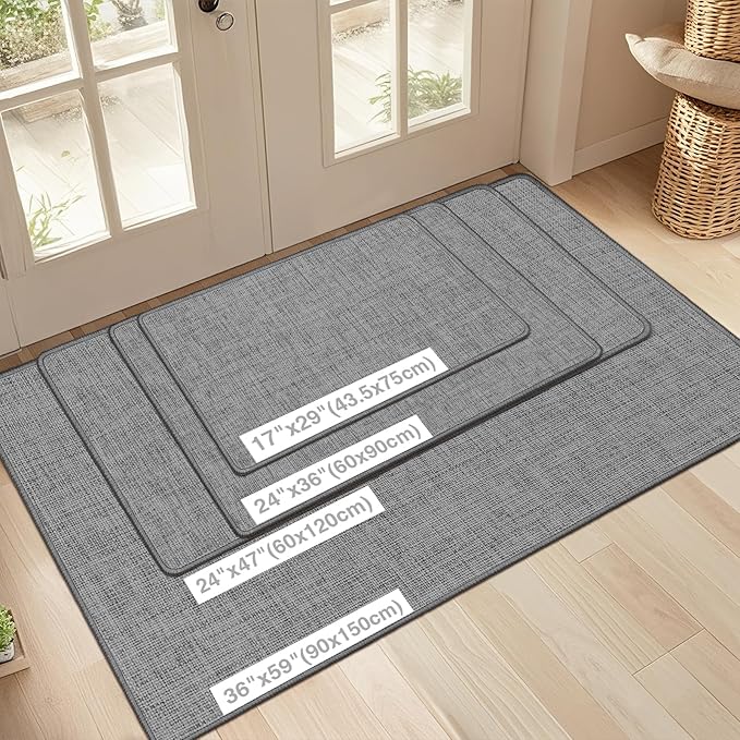 LEKEEPGO Ultra Thin Indoor Door Mat 36"x59", Low-Profile Door Mat Indoor Entrance, Non Slip Rubber Backing Inside Doormat Washable Welcome Front Entryway Dirt Trapper Entry Mat, Grey