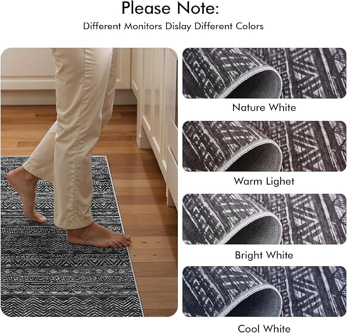 2x3 Washable Entryway Area Rug: Moroccan Small Runner Rug for Hallway Soft Modern Non Slip Door Mat with Rubber Backing Low Pile Thin Floor Carpet for Kitchen Bathroom Bedroom Indoor(Black,2x3)