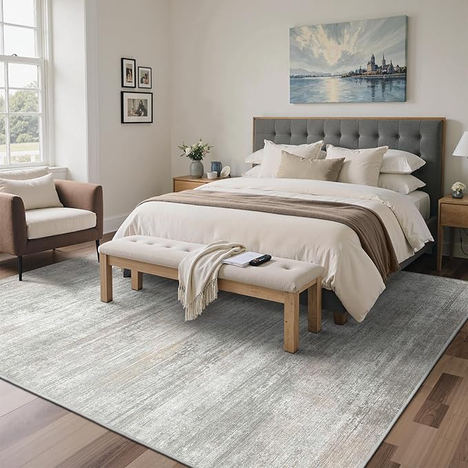 BEIMO Area Rugs 5x7 for Living Room Bedroom, Modern Abstract Machine Washable Rug, Large Soft Low Pile Floor Carpet with Non Slip Backing for Dining Room, Light Grey/Beige