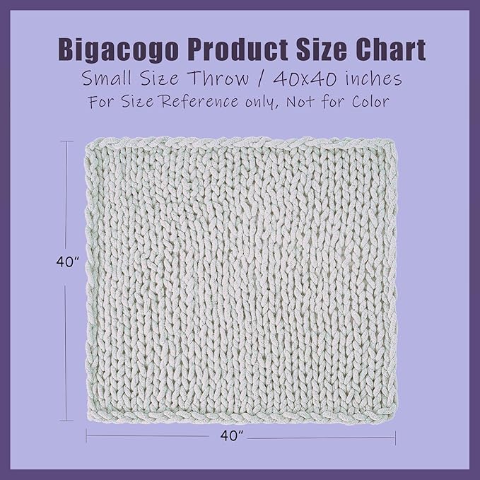 Bigacogo Chunky Knit Throw Blanket for Couch, 40x40 inches, 100% Hand Knitted with Thick Jumbo Chenille Yarn, Cozy Soft Large Rope Knot Cable Crochet Blankets for Sofa Bed Living Room, Blush Pink