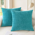 CaliTime Throw Pillow Covers Decorative 24 X 24 Inches Pack of 2 Cozy Chenille Cushion Cases for Couch Sofa Bed Living Room Home Lake Blue