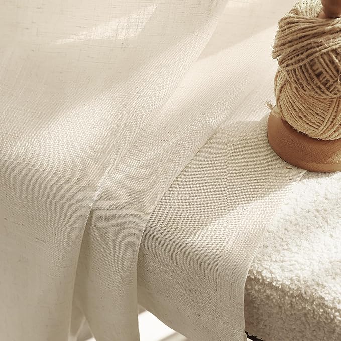 Faux Linen Beige Curtains 94 inches Long for Living Room Rustic Farmhouse Linen Drapes Semi Sheer Burlap Textured Canvas Cloth Curtain Panels Set of 2 Kahki Tan Colored