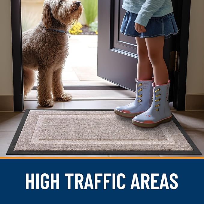 OLANLY Front Door Mat Indoor Outdoor Entrance, Waterproof All-Season, All-Weather Doormat, Sturdy Natural Rubber, Low Profile, Easy Clean Patio Porch Entryway Mat, 33x21, Camel